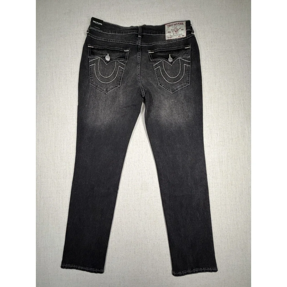 True Religion Geno Slim Jeans Men 34x32 Grey Wash Big T Flap Pocket